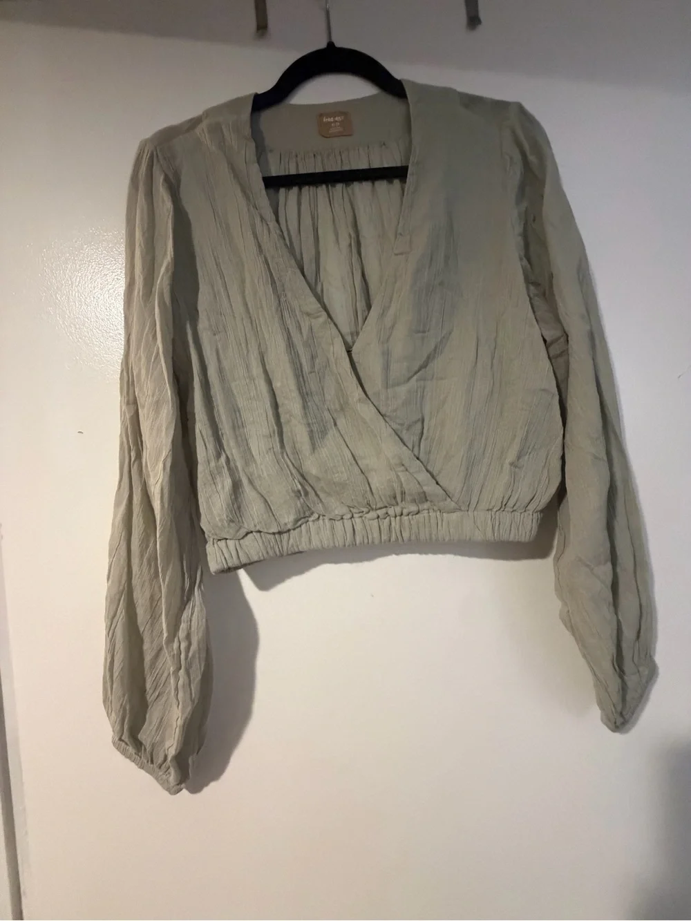 Free People Sage Green Wrap Blouse